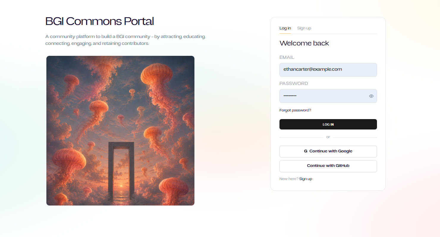 Log in form with email, password, and Google / GitHub