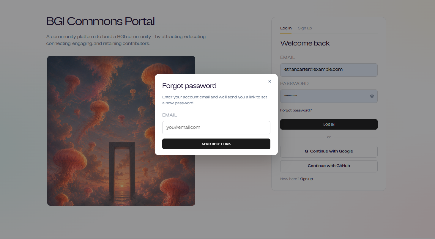 Forgot-password screen: enter your email